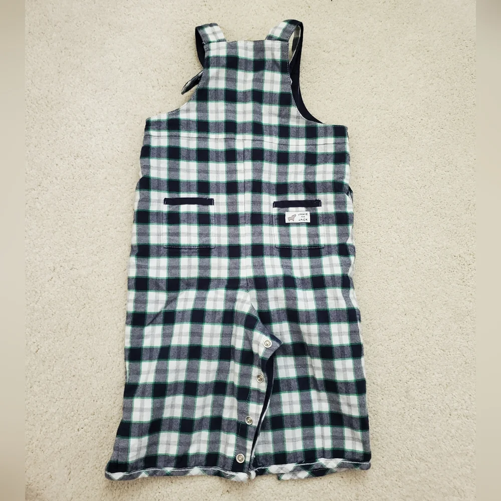 Janie and Jack Baby Boys' Blue, Green Plaid Cotton Overalls sz0-3m